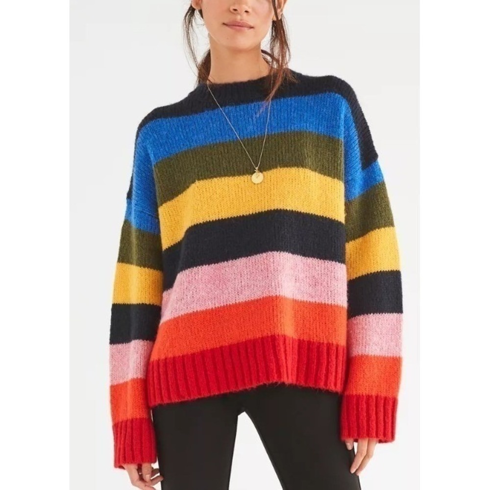 Urban Outfitters | Multicolor Striped Chunky Knit Crewneck Sweater Retro | Small